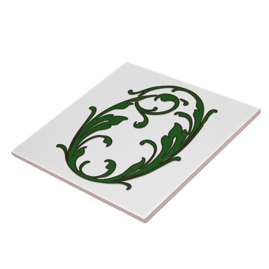Leaf Letter O in Green Monogram Tegel Tegeltje (Zijkant)