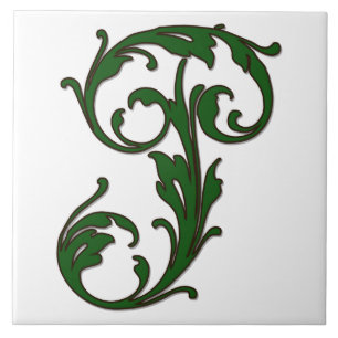 Leaf Letter P in Green Monogram Tegel Tegeltje