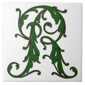Leaf Letter R in Green Monogram Tegel Tegeltje (Voorkant)
