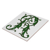 Leaf Letter R in Green Monogram Tegel Tegeltje (Zijkant)