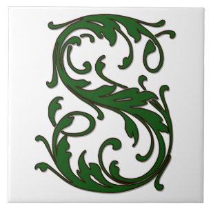 Leaf Letter S in Green Monogram Tegel Tegeltje