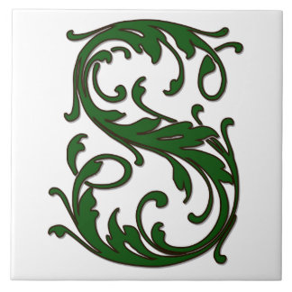 Leaf Letter S in Green Monogram Tegel Tegeltje