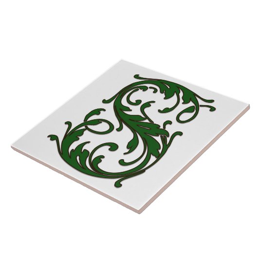 Leaf Letter S in Green Monogram Tegel Tegeltje (Zijkant)