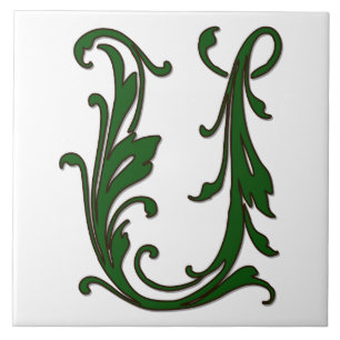 Leaf Letter U in Green Monogram Tegel Tegeltje