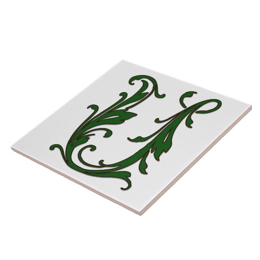 Leaf Letter U in Green Monogram Tegel Tegeltje (Zijkant)