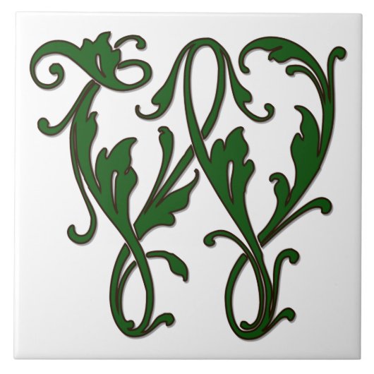 Leaf Letter W in Green Monogram Tegel Tegeltje (Voorkant)