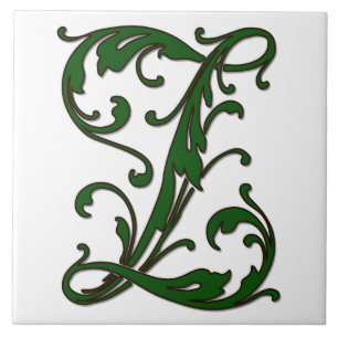 Leaf Letter Z in Green Monogram Tegel Tegeltje