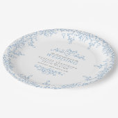 Leaf line art monogram blue bruiloft papieren bordje (Gekanteld)