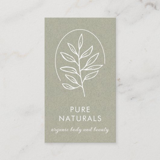 Leaf Logo Modern Botanical Simple Natural Green Visitekaartje (Voorkant)