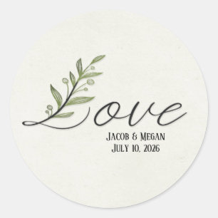 Leaf Love text trouwdag Ronde Sticker