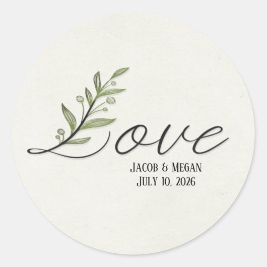 Leaf Love text trouwdag Ronde Sticker (Voorkant)