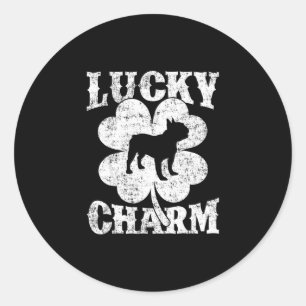 Leaf Lucky Charm Franse Bulldog St Patrick's Day Ronde Sticker