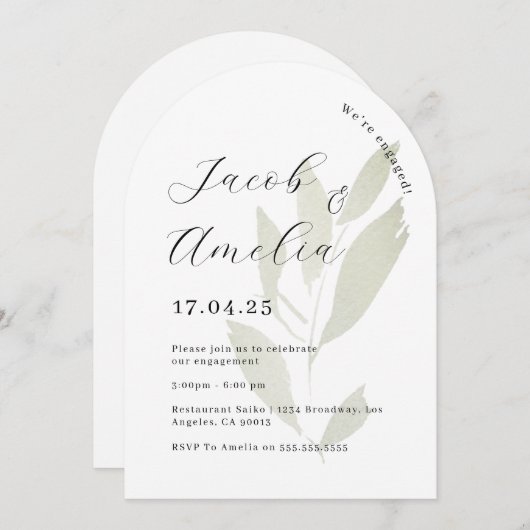 Leaf Modern Arch Engagement Party Kaart (Voorkant / Achterkant)