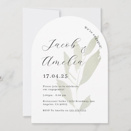 Leaf Modern Boog Verlovingsfeest Kaart (Voorkant)