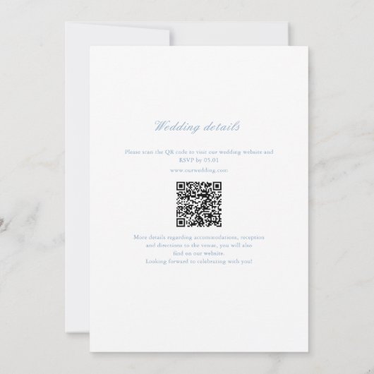 Leaf Monogram Crest Dusty Blue QR Code Wedding Kaart (Achterkant)
