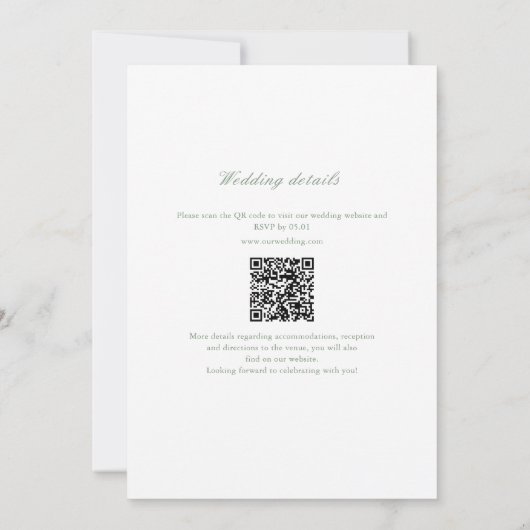 Leaf Monogram Crest Sage Green QR Code Wedding Kaart (Achterkant)