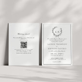Leaf Monogram Crest Zwart Wit QR Code Huwelijk Kaart