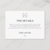 Leaf Monogram Initialen Black text Wedding Details Informatiekaartje (Voorkant)
