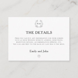 Leaf Monogram Initialen Black text Wedding Details Informatiekaartje
