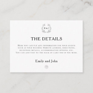 Leaf Monogram Initialen Black text Wedding Details Informatiekaartje