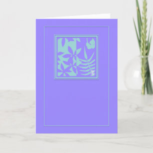 Leaf Motif Blauwgroen op Paarse verticale blanco Kaart