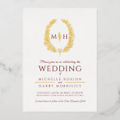 Leaf oval line art bruiloft bogundy red gold folie uitnodiging (Voorkant)