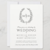 Leaf oval line art bruiloft donkergrijs en wit kaart (Voorkant)