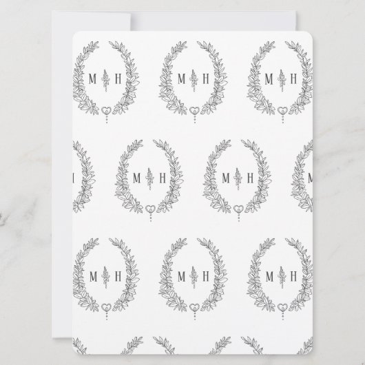 Leaf oval line art bruiloft donkergrijs en wit kaart (Achterkant)