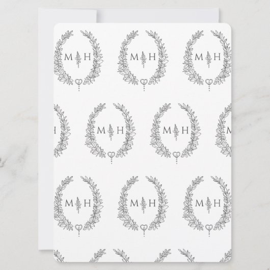 Leaf oval line art bruiloft donkergrijs en wit kaart (Achterkant)