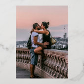 Leaf oval line art bruiloft foto groen rood goud folie uitnodiging (Achterkant)