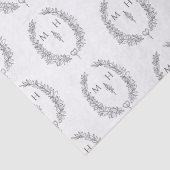 Leaf oval monogram tekengrijs op witte bruiloft tissuepapier (Detail)