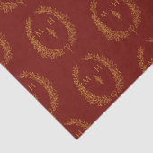 Leaf oval monogram tekening dark red gold bruiloft tissuepapier (Detail)