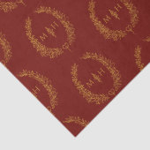 Leaf oval monogram tekening dark red gold bruiloft tissuepapier (Detail)