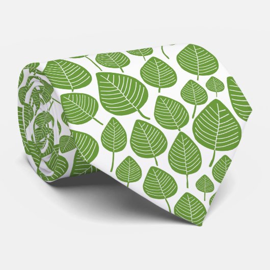Leaf Pattern 02 - Avocado Green on White Stropdas (Opgerold)