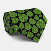 Leaf Pattern 02 - Avocado Green op Black Stropdas (Opgerold)
