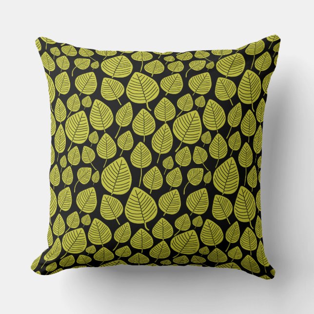 Leaf Pattern 02 - Banana Yellow on Black Kussen (Voorkant)