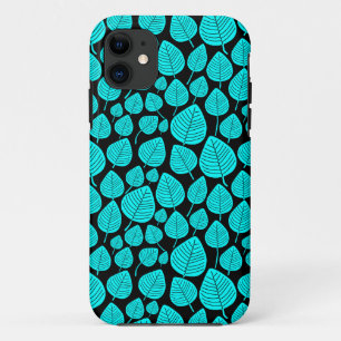 Leaf Pattern 02 - Cyaan op Black Case-Mate iPhone Case