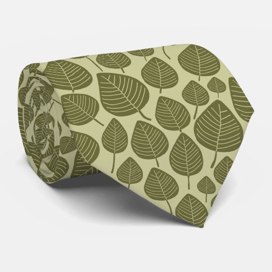 Leaf Pattern 02 - Deep Olive op Khaki Stropdas (Opgerold)