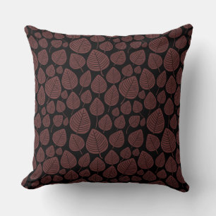 Leaf Pattern 02 - Donkerbruin op zwart Kussen