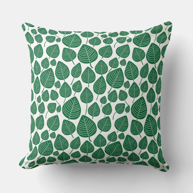 Leaf Pattern 02 - Forest Green on White Kussen (Voorkant)