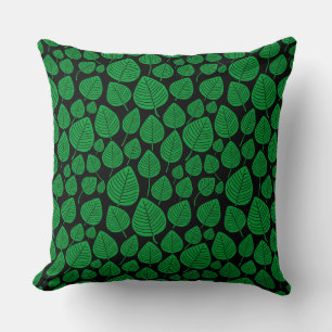 Leaf Pattern 02 - Grass Green on Black Kussen