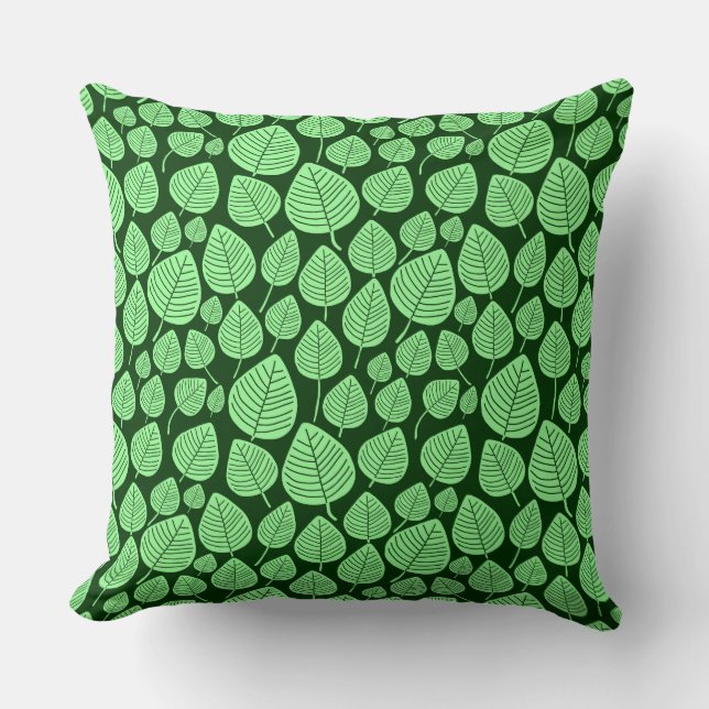 Leaf Pattern 02 - Mint Green op Dark Forest Green Kussen (Voorkant)