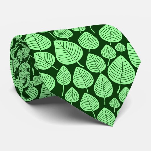 Leaf Pattern 02 - Mint Green op Donkergroen Stropdas (Opgerold)