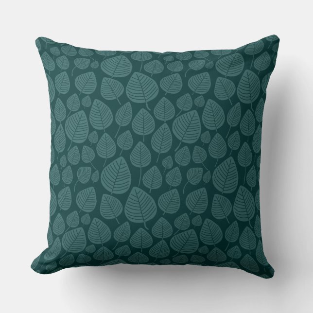 Leaf Pattern 02 - Moss Green op Dk Moss Green Kussen (Voorkant)