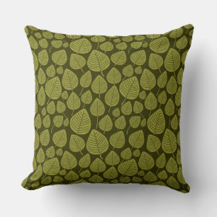 Leaf Pattern 02 - Olijf op Donkere Olijf Kussen