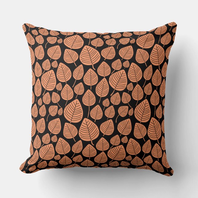 Leaf Pattern 02 - Peach on Black Kussen (Voorkant)