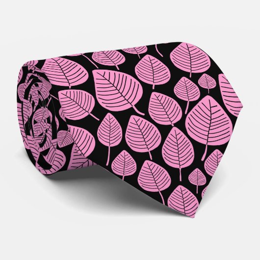 Leaf Pattern 02 - Roze op zwart Stropdas (Opgerold)