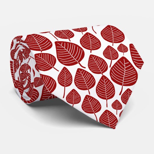 Leaf Pattern 02 - Ruby on White Stropdas (Opgerold)