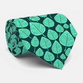 Leaf Pattern 02 - Turquoise on Dark Green Stropdas (Opgerold)