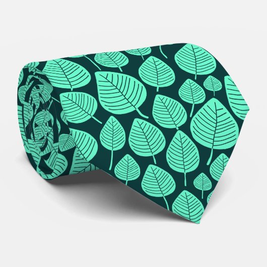 Leaf Pattern 02 - Turquoise on Dark Green Stropdas (Opgerold)